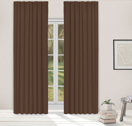 Light Guard - 1x kant-en-klaar gordijn - verduisterend - isolerend - geluiddempend - met haken voor gordijnrail - 140x280cm - espresso