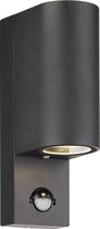 Olucia Corina - Moderne Buiten wandlamp met bewegingssensor - Aluminium - Zwart
