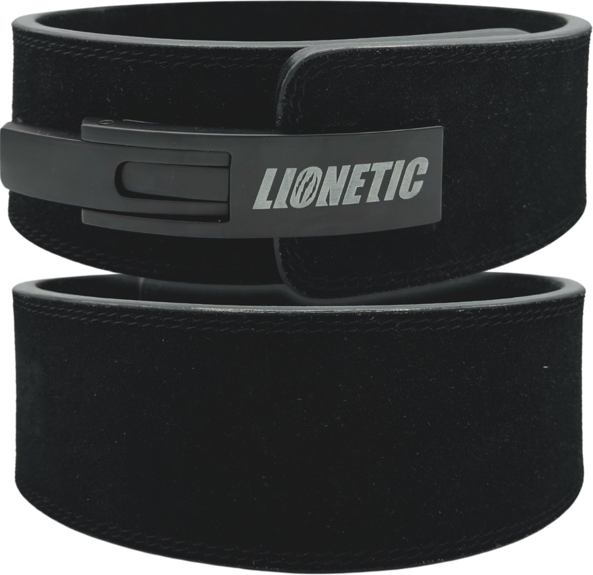 Lionetic Lifting Belt - Premium Lever Belt - Powerliftig Riem - Clip Sluiting - Powerlifting/Bodybuilding - Krachttraining Accessoires – Black on Black – L