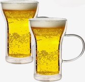 Premium Dubbelwandig Glas voor Bier en Koffie met Oor - Set van 2 - Geniet van de Perfecte Temperatuur - Bierglazen - Koffieglazen
