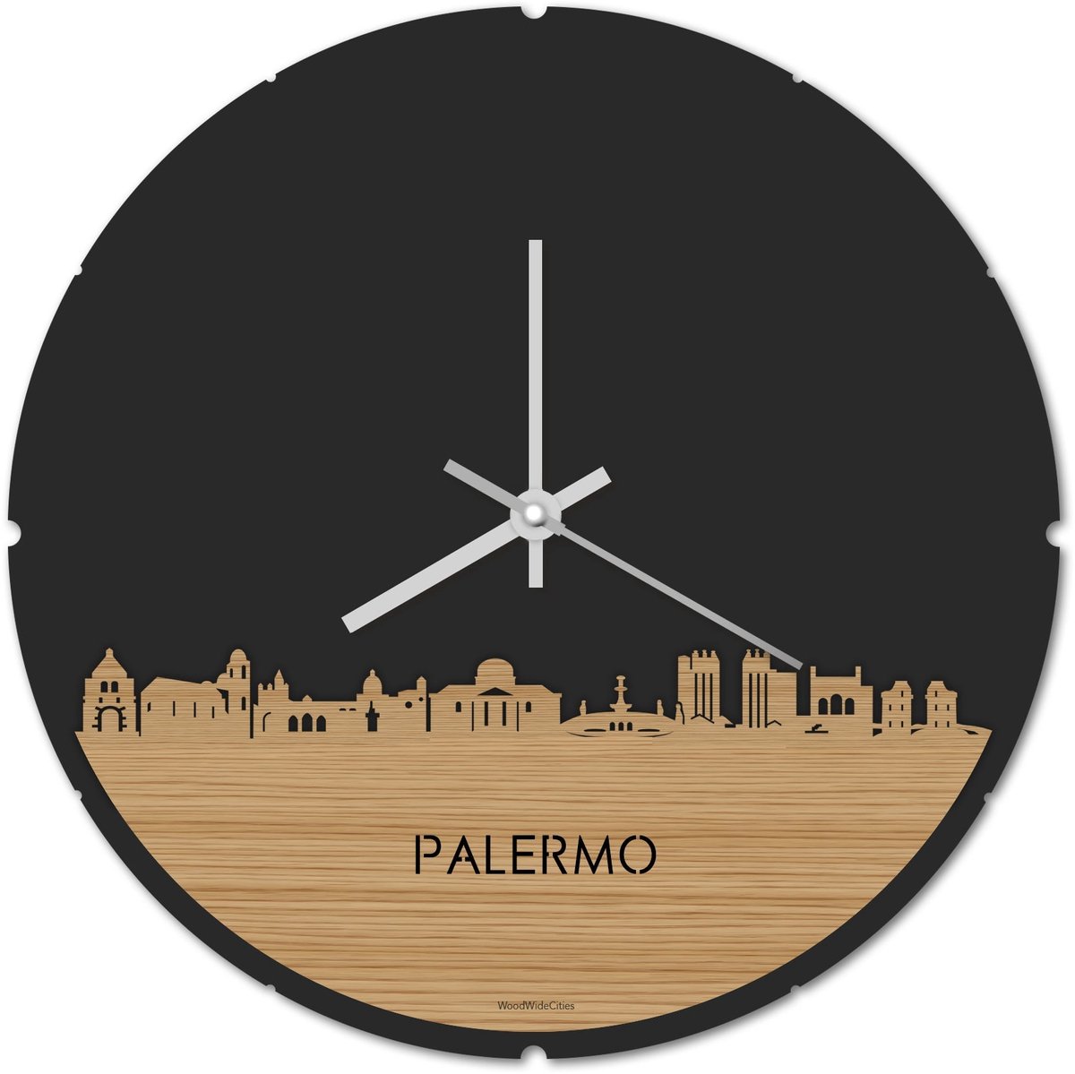 Skyline Klok Rond Palermo Bamboe hout - Ø 44 cm - Stil uurwerk - Wanddecoratie - Meer steden beschikbaar - Woonkamer idee - Woondecoratie - City Art - Steden kunst - Cadeau voor hem - Cadeau voor haar - Jubileum - Trouwerij - Housewarming -
