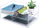 2-laags bureau-organizer stapelbaar klaslokaal bestandsplank met lade | Kantoor en thuis documenten A4-notebook opbergrek Desk Organizer