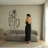 Vrouw10 - Silhouette - Metaalkunst - Grijs - 60 cm- Line Art Decoratie - Muur Decoratie- Cadeau voor Vrouw- Inclusief ophangsysteem