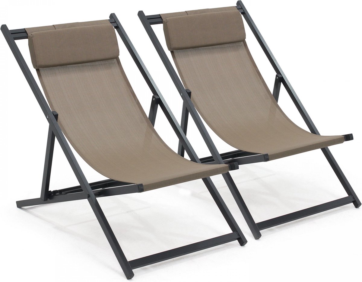 Oviala - Set van 2 taupekleurige ligstoelen - Santiago