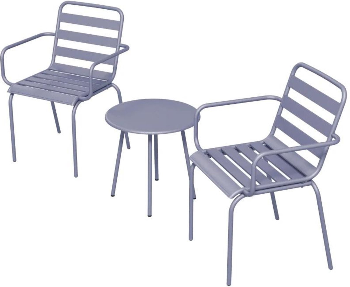 Bol.com Balkonset 2 personen - Tuinset - Bistroset - Grijs - 3 delig - Met kussens - Tuintafel en 2 stoelen - Gecoat staal - Ond... aanbieding