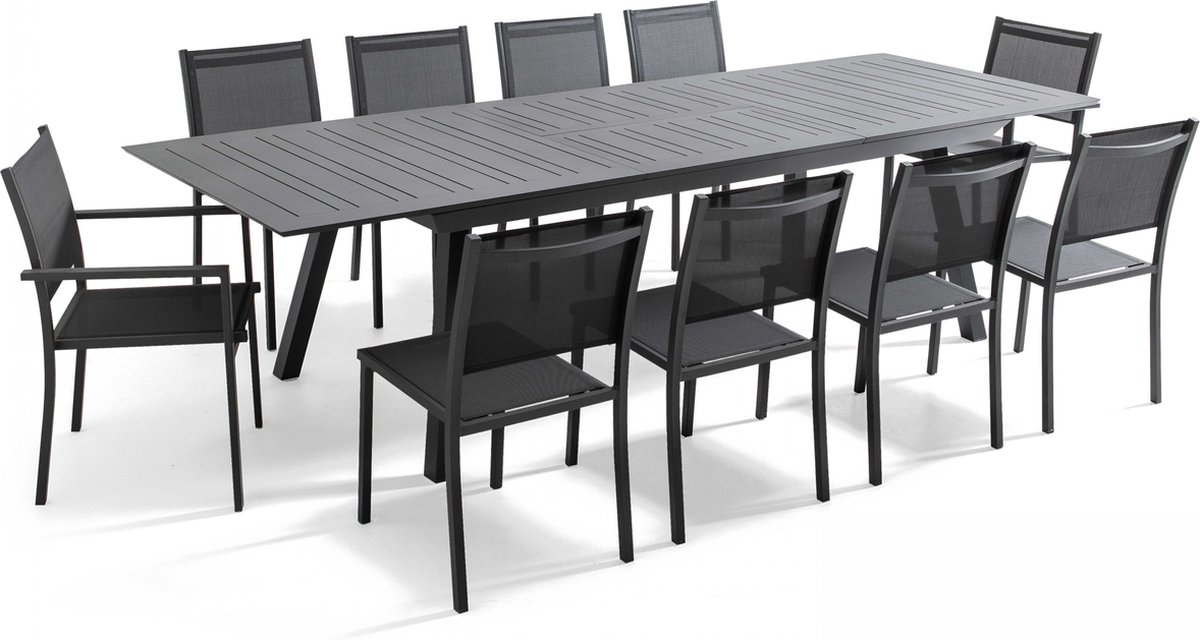 Oviala - Set van een uitbreidbare tuinset en 10 grijze stoelen - Olympe
