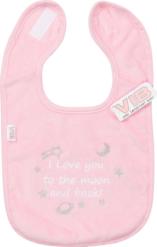 VIB® - Slabbetje Luxe velours - I Love You to the moon and back! (Roze) - Babykleertjes - Slabbetjes - zwangerschap aankondiging - baby aankondiging van VIB® — afbeelding 2