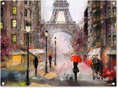 Tuinschilderij Schilderij - Parijs - Eiffeltoren - Paraplu - Olieverf - 80x60 cm - Tuinposter - Tuindoek - Buitenposter