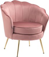 CLP Rosita Fauteuil - Met armleuning - Goudkleurig metalen frame - Velvet - Fluweel - roze