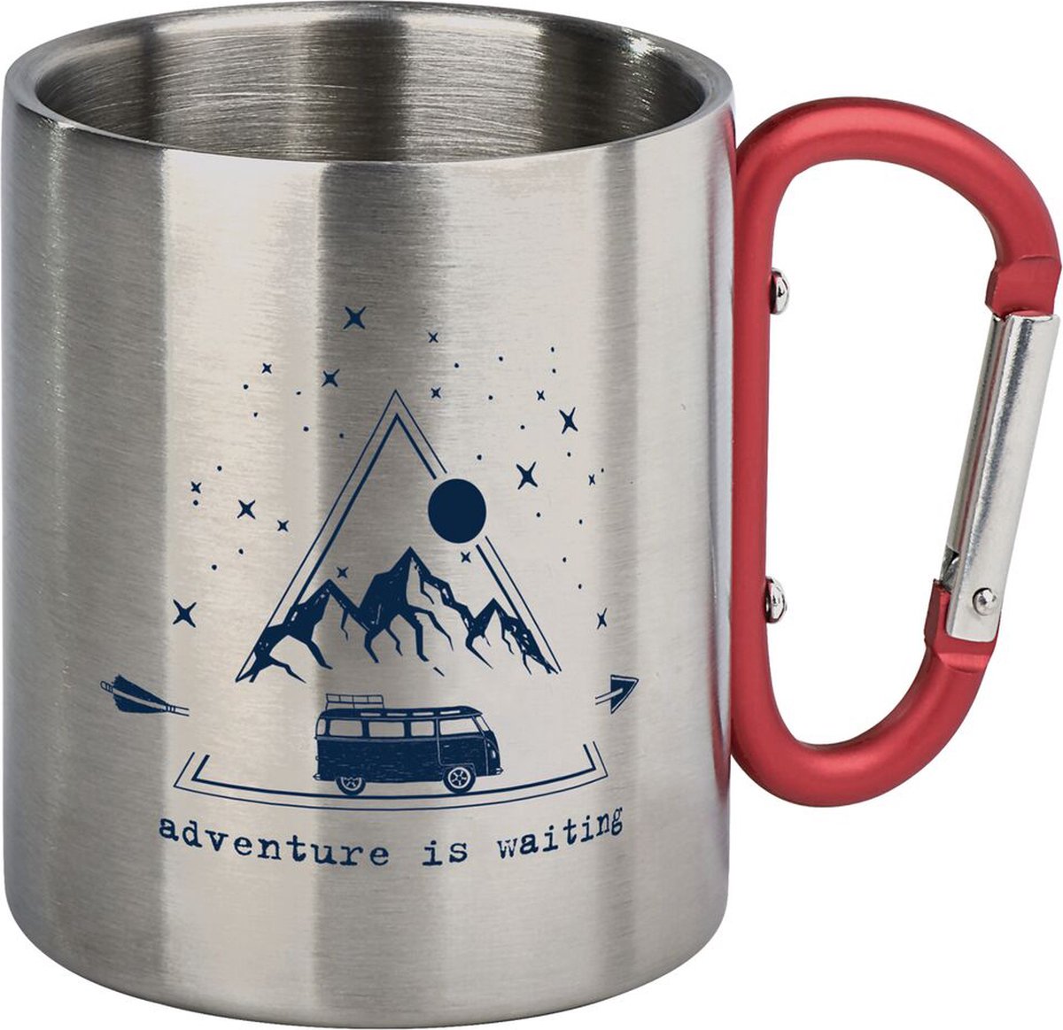 Reisbeker RVS beker met karabijnhaak - Adventure is waiting - 300ml