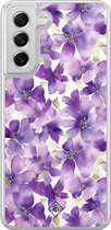 Casimoda® hoesje - Geschikt voor Samsung Galaxy S21 FE - Floral Violet - 2-in-1 case - Schokbestendig - Bloemen - Verhoogde randen - Paars, Transparant