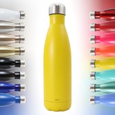 Thermosfles, Drinkfles, Waterfles - Modern & Slank Design - Thermos Fles voor de Warme en Koude Dagen - Dubbelwandig - Robuuste Thermoskan - 500ml - Lemon Yellow - Mat Geel