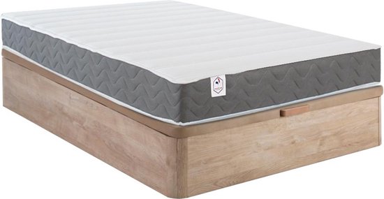 DREAMEA Bedset 160 x 200 cm - bedbodem met lichte houtlook en opbergruimte + matras in schuim met hoge dichtheid - HEAVEN van DREAMEA PLAY L 200 cm x H 30 cm x D 160 cm
