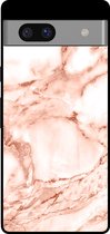 Smartphonica Telefoonhoesje voor Google Pixel 7A met marmer opdruk - TPU backcover case marble design - Wit Rosé Goud / Back Cover geschikt voor Google Pixel 7A