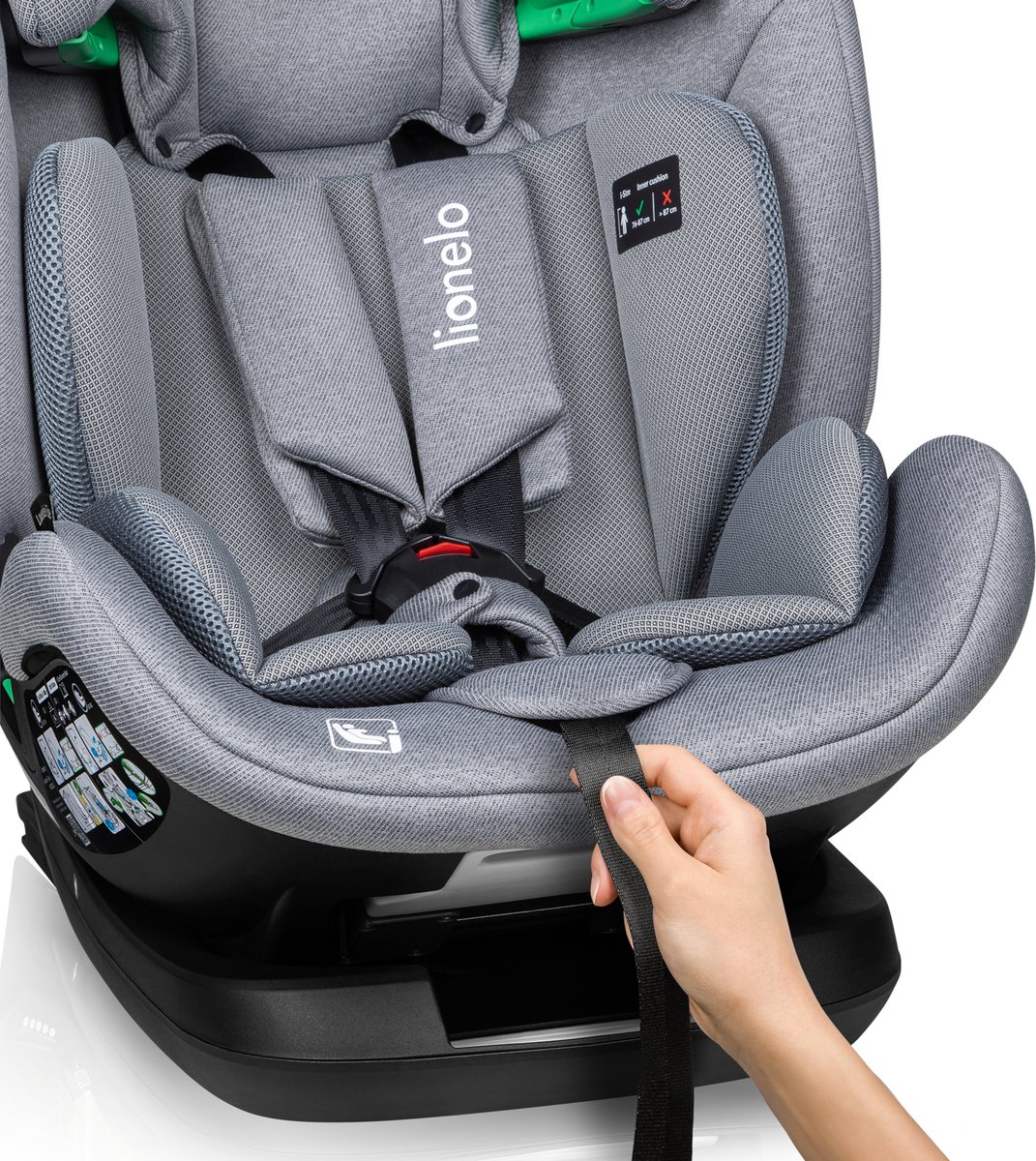 Lionelo Lavender i-Size Baby Autostoeltje - 9 tot 36 kg (1,5-12 jaar / Groep 1 2 3 / 76-150 cm) - Autostoel met ISOFIX - Hoge Versterkte Zijbescherming - Ventilatie – Stalen Versterkin - Installatie-indicatoren - 5 Ligposities, Verstelbare Hoofdsteun thumbnail 6