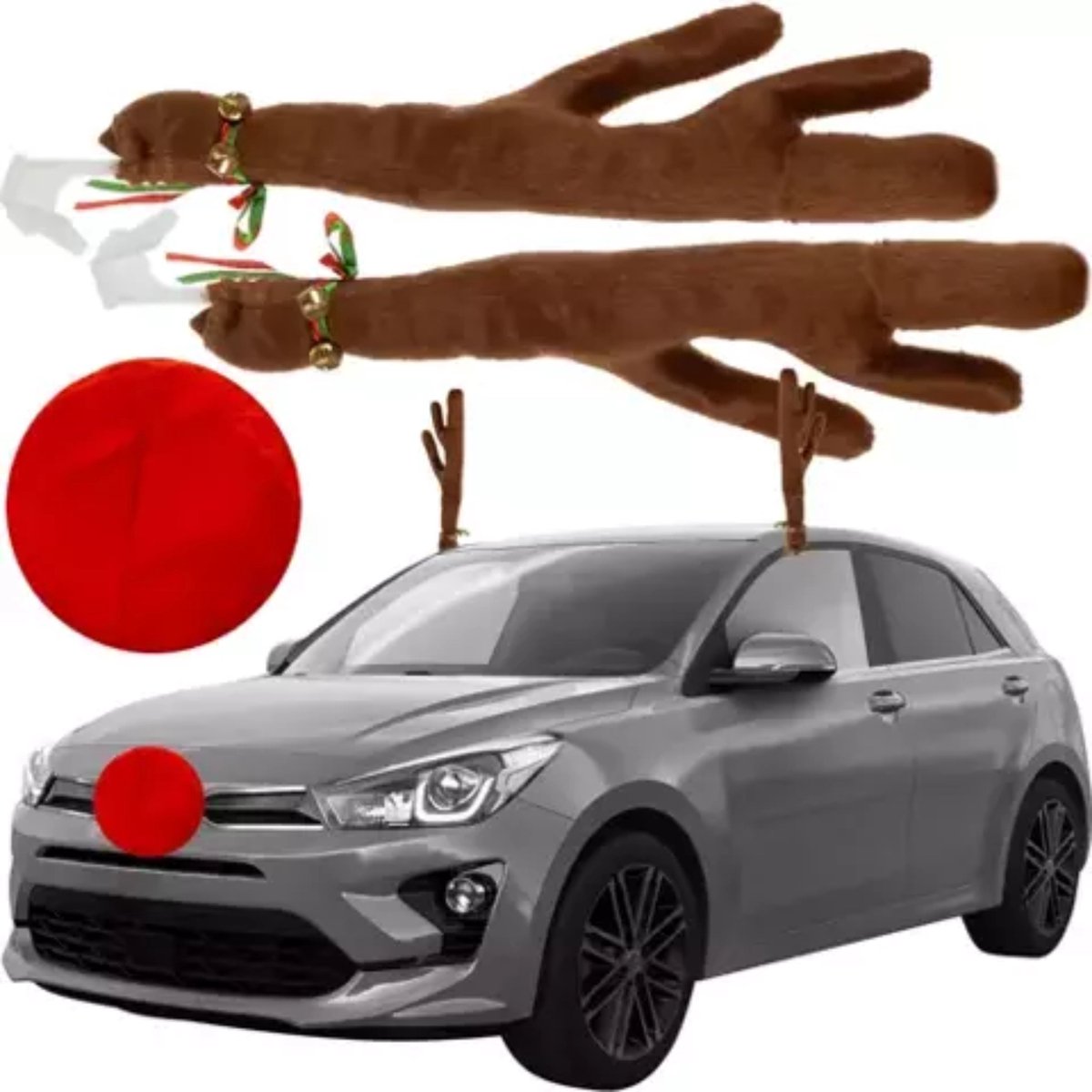 XTROBB Rendier auto decoratie set - gewei & rode neus - feestelijke versiering