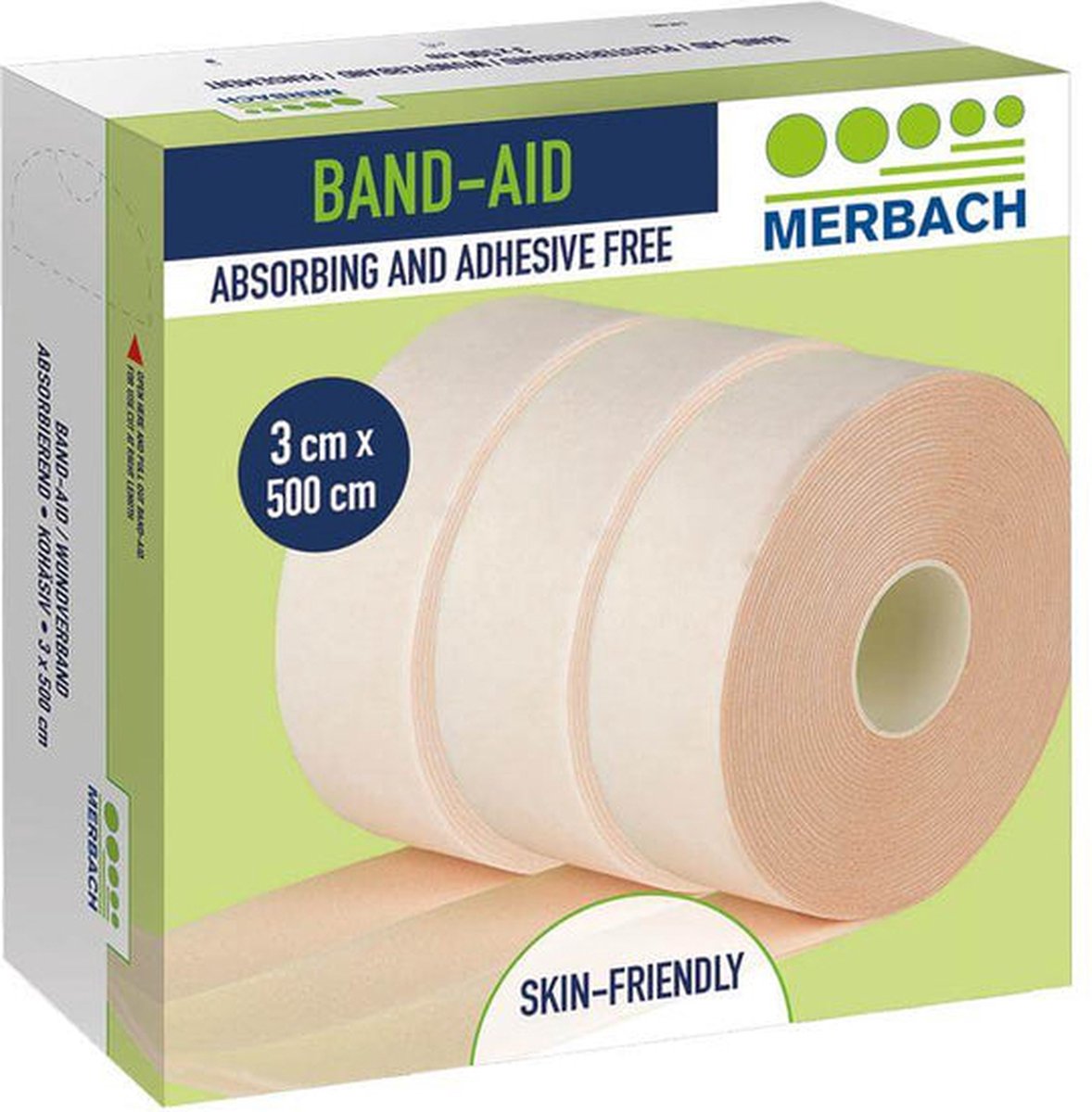 Goedkoopste Merbach zelfklevend pleisterverband, huidskleur, 3 x 500cm - 10 x 1 stuks voordeelverpakking