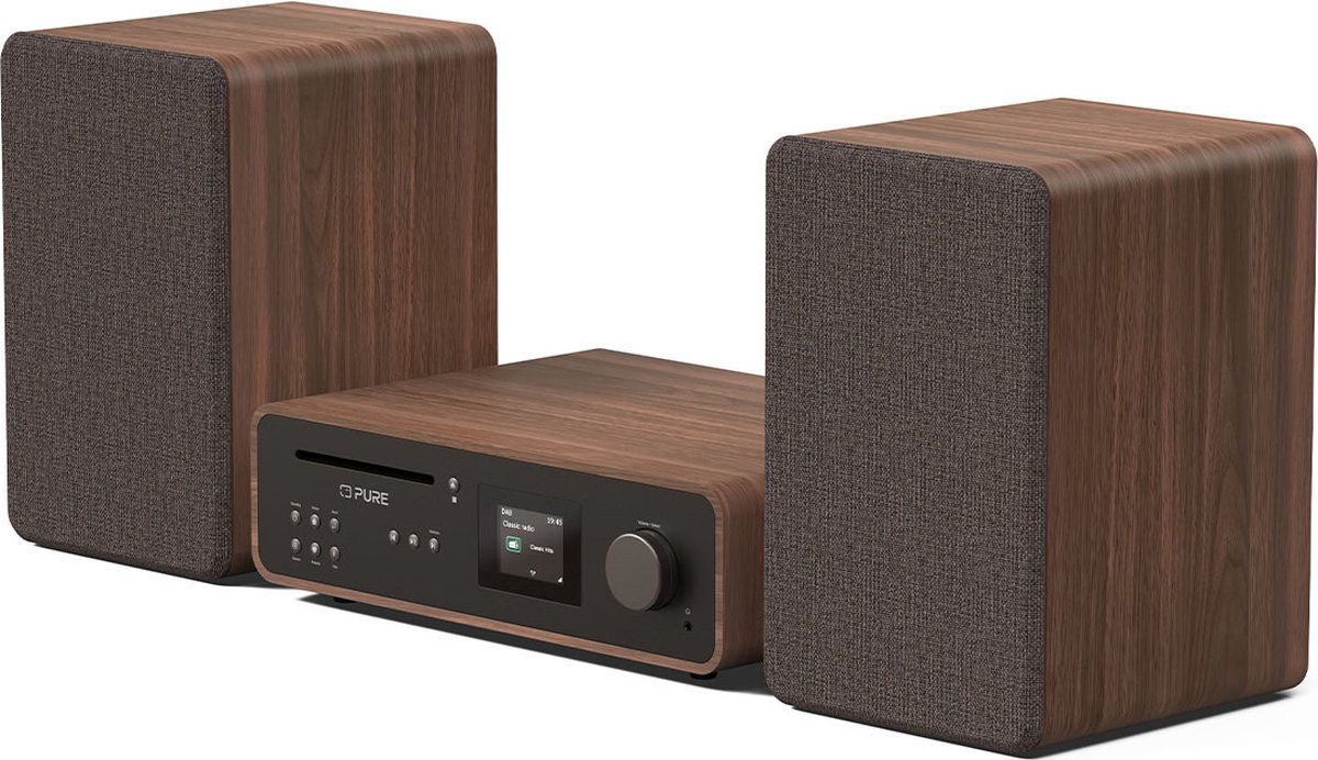 Pure Micro HiFi Classic Stereo Home audio-microsysteem 50 W Zwart, Walnoot