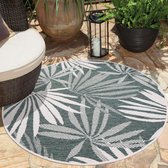 Flycarpets Rond Binnen & Buitenkleed Omkeerbaar - Palm - Rio Indoor & Outdoor - Creme / Groen - 120x120 cm