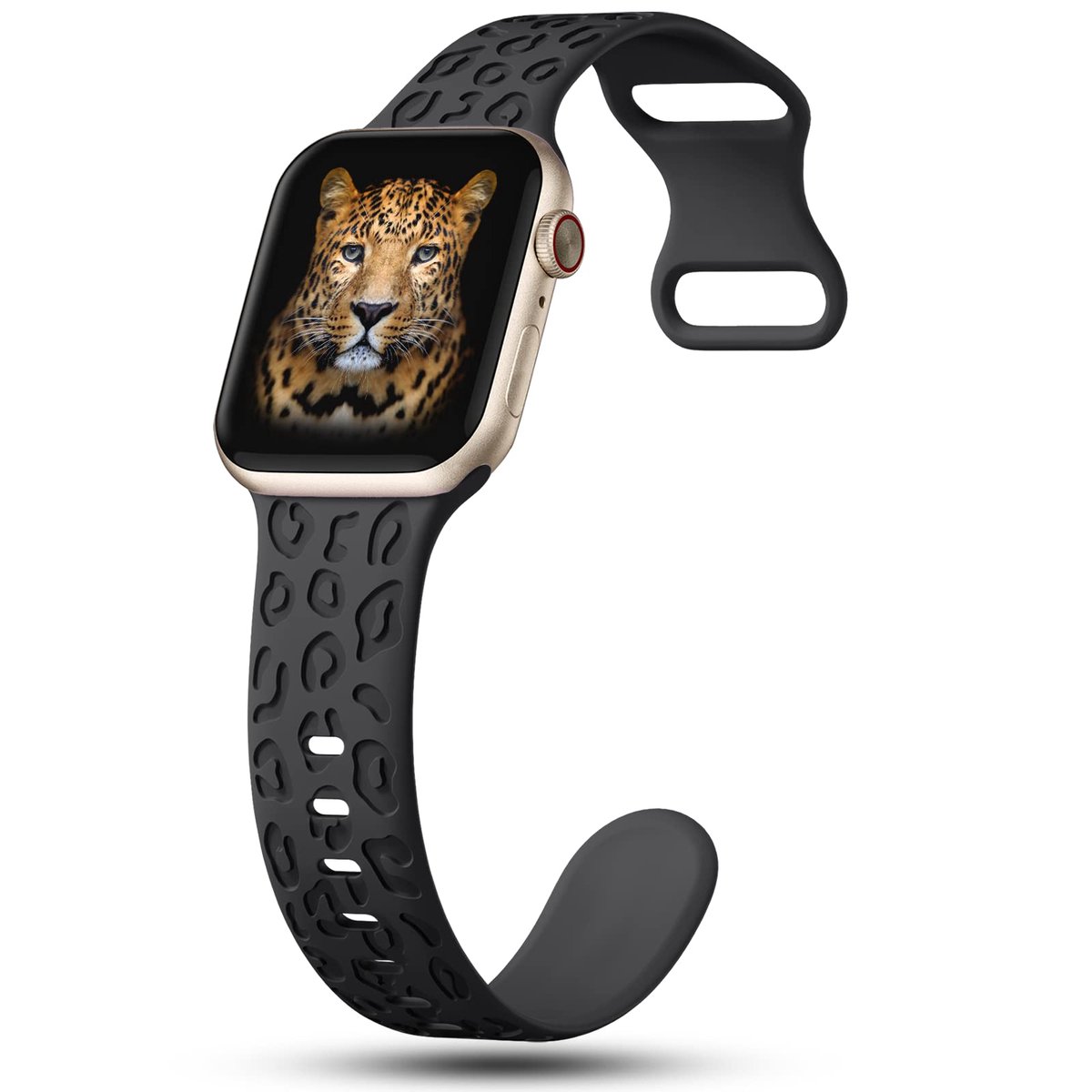 YONO Leopard Bandje geschikt voor Apple Watch - 41-40-38 mm - Siliconen Armband - Zwart