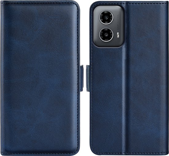 Coque Motorola Moto G34 - MobyDefend Luxe Wallet Book Case (fermeture latérale) - Blauw - Étui de téléphone portable - Étui de téléphone adapté pour Motorola Moto G34