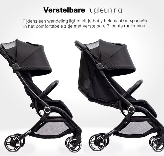 Hamilton by Yoop S2 Lichtgewicht Buggy - MagicFold™ Technologie - Tot 22 kg - Kinderwagen inclusief Reisband en Bekerhouder - Compact, Verstelbaar, Opvouwbaar en Inklapbaar - Plooibuggy Baby - Zwart van Hamilton — afbeelding 4