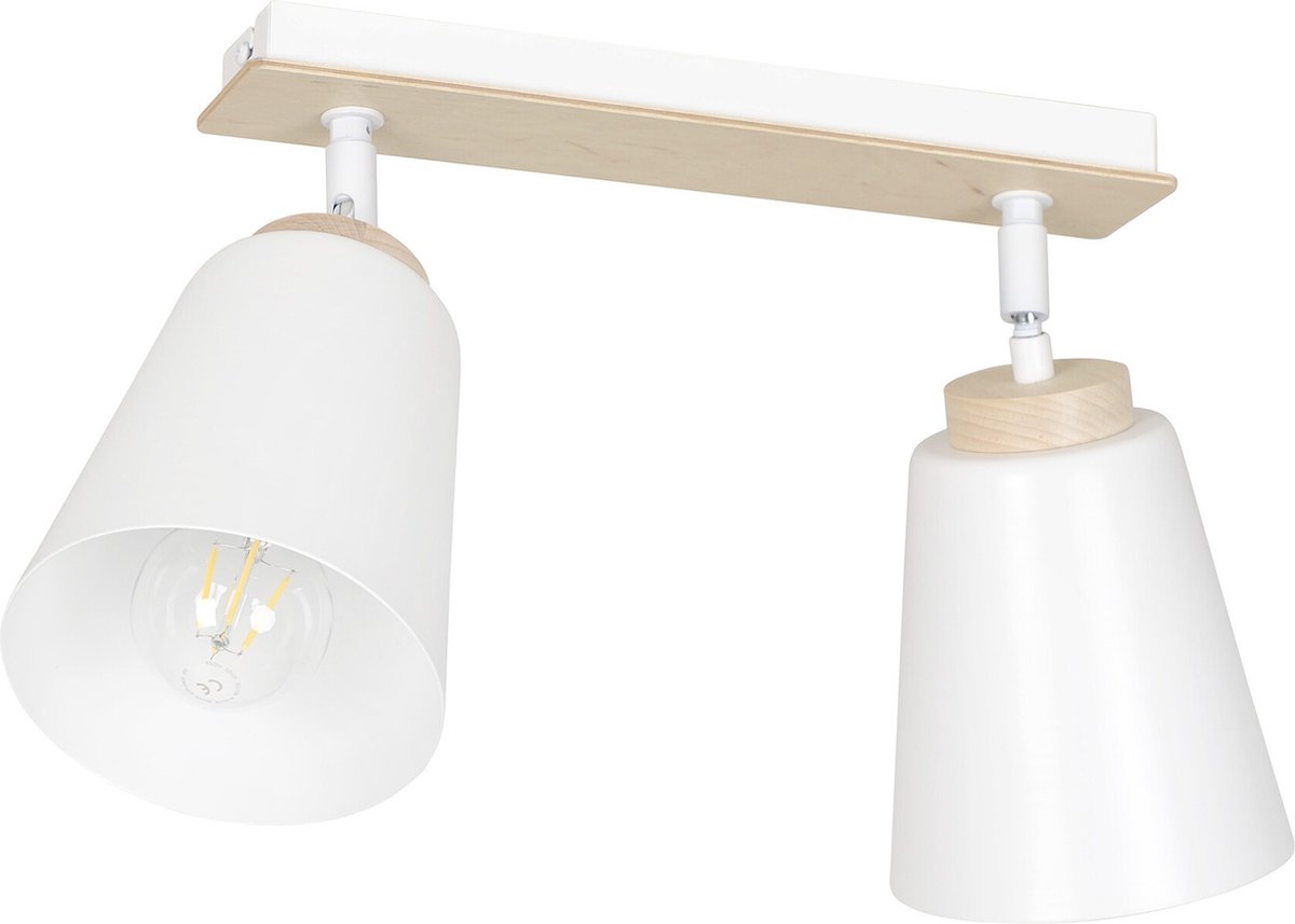 Emibig Salo 2L witte plafondlamp wit en hout 2x E27 - Perfecte verlichting voor elke ruimte
