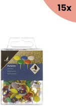 15x KTC Punaises met assorti kleuren kap - messing - 120 stuks in kunststof doosje