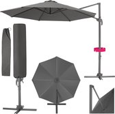 tectake® - Grote zweefparasol met beschermhoes, Ø 300 cm, in hoogte verstelbaar, opvouwbaar, met voetpedaal en zwengel - UV-bescherming 50+ - Tuinparasol, voor terrasoverkapping of balkon - grijs