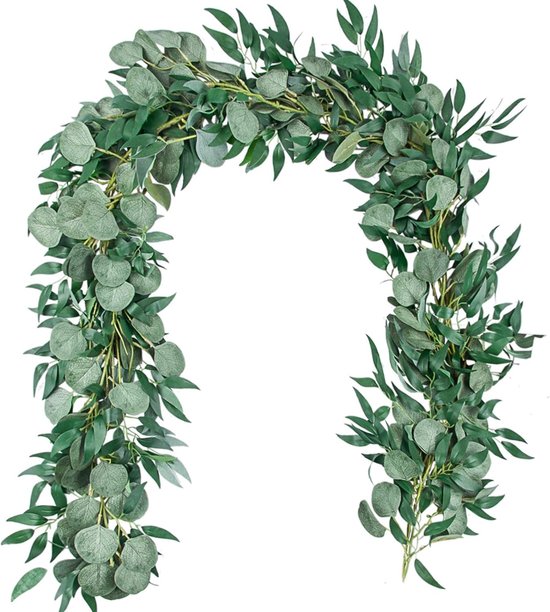 Andyou Kunstplanten - UV-bestendig - 200 cm - Kunstmatige eucalyptusslinger - Bruiloft Decoratie Achtergrond