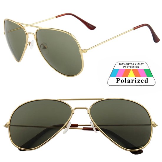 Fako Fashion® - Pilotenbril - Polariserend - Polarized - Piloot Zonnebril - Heren Zonnebril - Dames Zonnebril - Goud - Donkergroen van Fako Fashion® — afbeelding 2