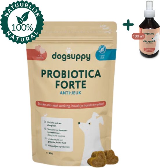 Anti Jeuk & Poten likken snoepjes (zonder kip/vlees) | Probiotica Forte | 100% Natuurlijk | Tegen Honden Jeuk | Hondensupplementen | Hondensnacks | Geschenk bij elke bestelling | 30 hondenkoekjes