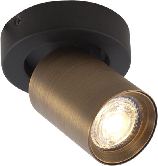 Zwart bronzen spot Oliver | 1 lichts | zwart | metaal | Ø 10 cm | eetkamer / woonkamer / slaapkamer lamp | modern / stoer design