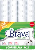 Brava - Ultra Soft Toiletpapier - 216 Rollen - 3 Laags - Ultiem Comfort WC Papier - Superieure Sterkte - Maximale Absorptie & Pluisvrij - Voordeelverpakking WC Papier
