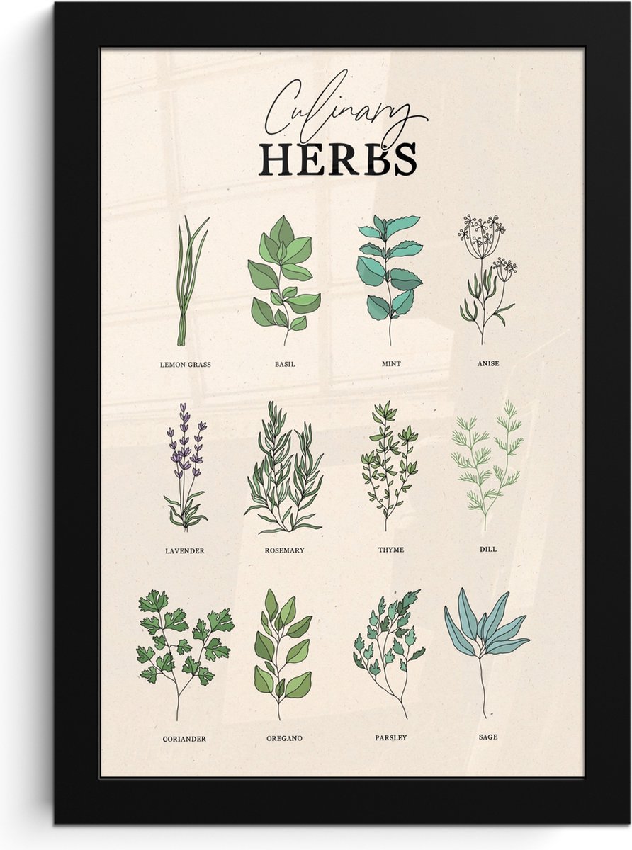 FrameYourWall Fotolijst inclusief poster - Posterlijst 20x30 cm - Posters - Kruiden - Planten - Herbs - Groen - Vintage - Foto in lijst - Keuken decoratie muur - Wanddecoratie accessoires - Muurdecoratie - Schilderijen Kruiden - Overzicht