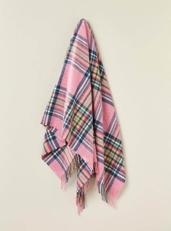 Bronte by Moon Plaid | ST.IVES Pink | 100% Merino Wol | 140x185cm | Wollen Deken Roze | Made in UK