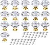 16 stuks kristallen ladeknoppen, kristallen kastgrepen, solide kristallen pulls met schroeven voor kaptafel, lade, kledingkast (goud, transparant)