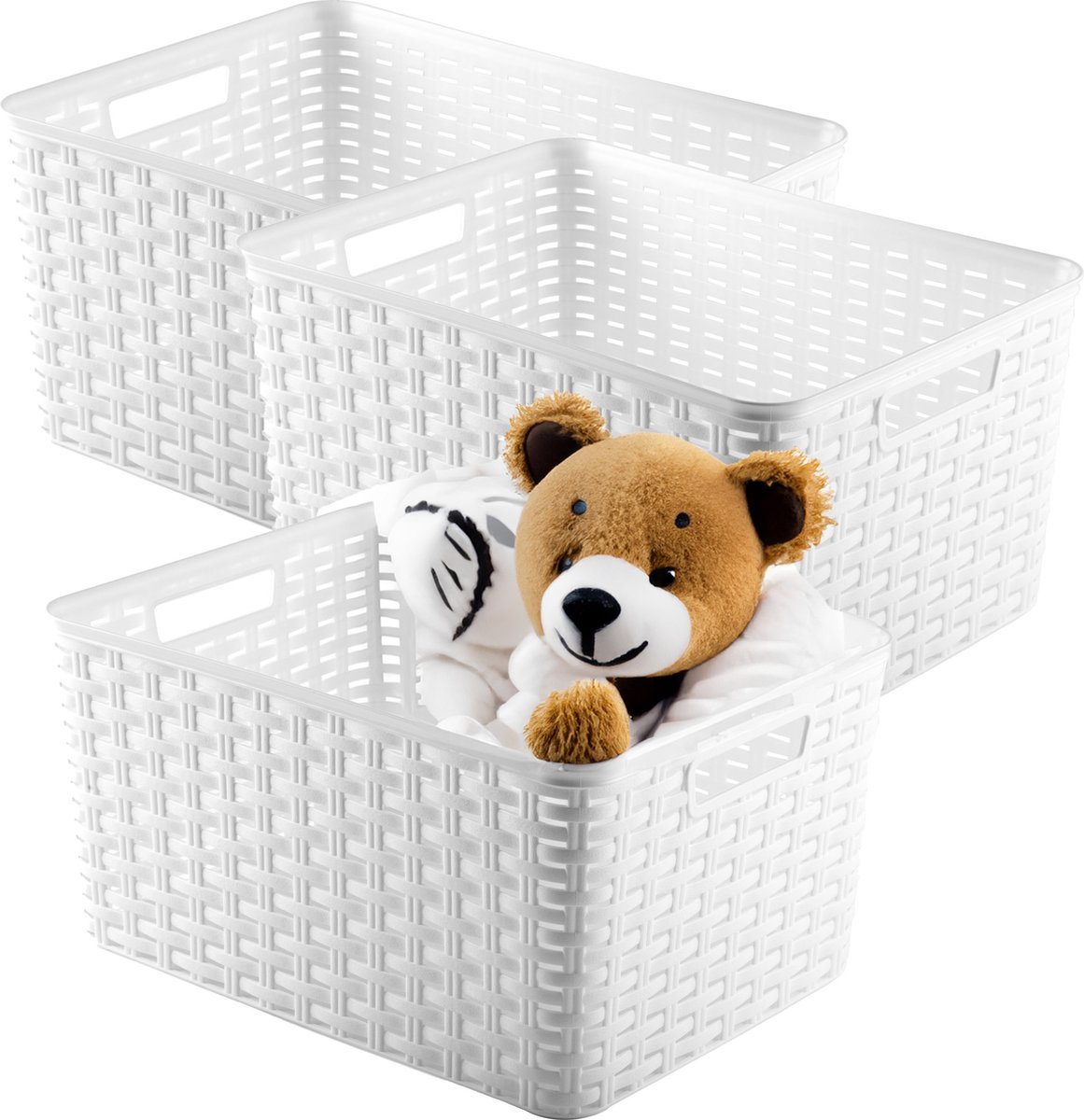 Plasticforte Opbergmand - 3x - Kastmand - rotan kunststof - wit - 18 Liter - 29 x 39 x 20 cm