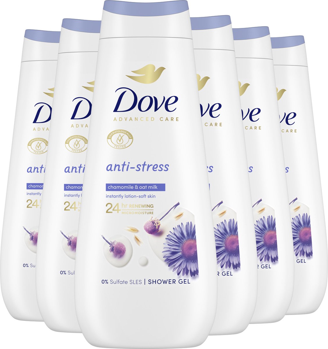 Dove Advanced Care Verzorgende Douchegel - Anti-Stress - 24-uur lang effectieve hydratatie - 6 x 400 ml