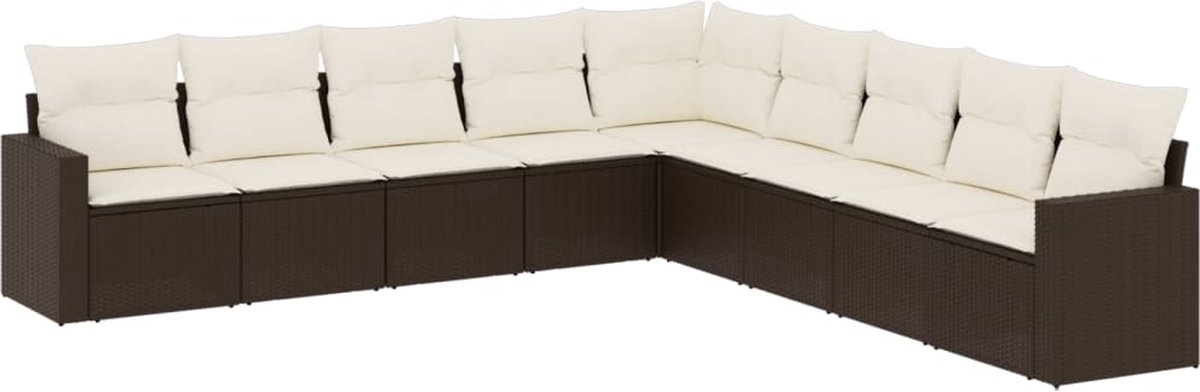 vidaXL 9-delige - Loungeset - met - kussens - poly - rattan - bruin