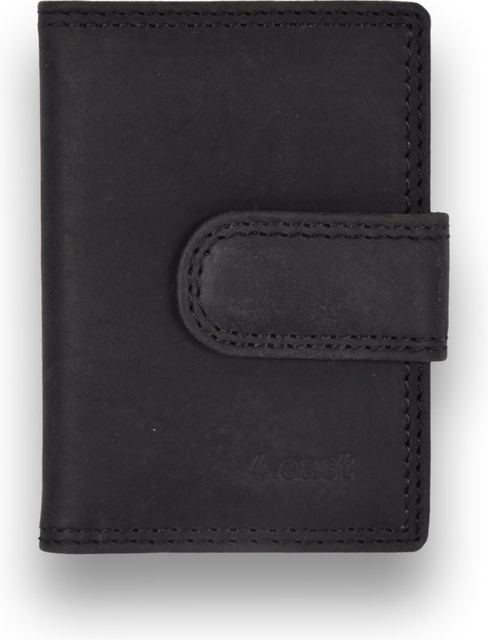 4 East Stijlvolle RFID Pasjeshouder van Echt Leer - Zwart - 14 Creditcardvakken - Compact Formaat (7x1.5x10cm) | Cadeau Tip Voor Mannen & Vrouwen