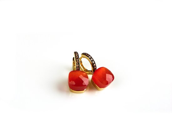 Zilveren oorringen oorbellen geelgoud verguld model pomellato met fel oranje steen