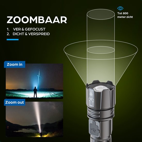 Exortus® Oplaadbare LED Zaklamp - Maglite 1500 Lumen - Duurzaam en Waterdicht - 14500 Batterij