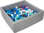 Ballenbak vierkant - grijs - 90x90x30 cm - met 300 wit, blauw, roze, grijs en turquoise ballen