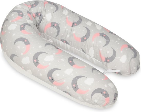 Voedingskussen - Voedingskussen - met koordjes - 145 cm - grijs met maantjes
