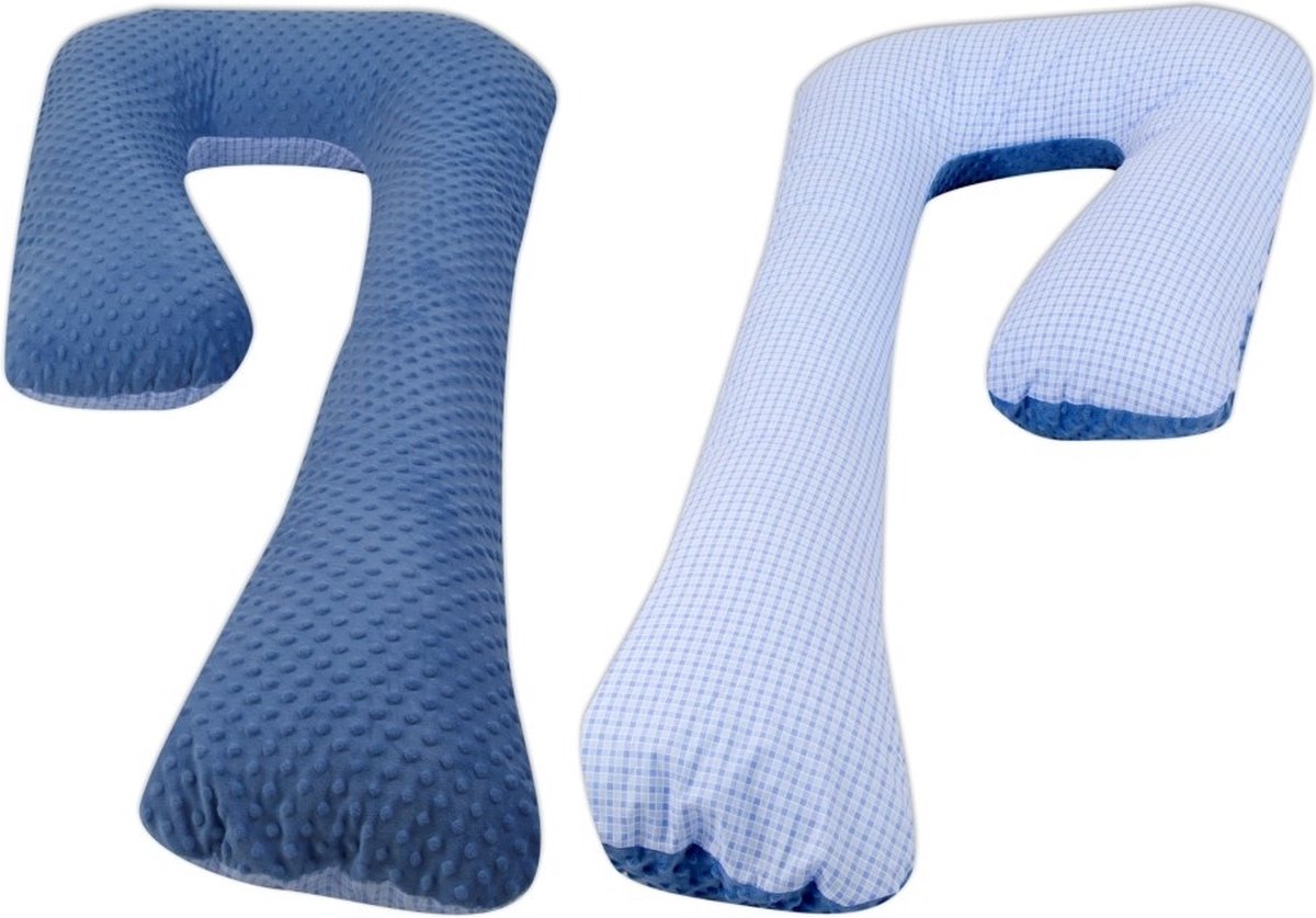 Zijslaapkussen - 235 cm - minky stof en ruitjes - blauw Zijslaapkussen - 235 cm - minky stof en ruitjes - blauw