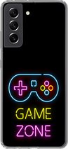 Geschikt voor Samsung Galaxy S21 FE hoesje - Controller - Game - Neon - Zwart - Quotes - Game zone - Siliconen Telefoonhoesje