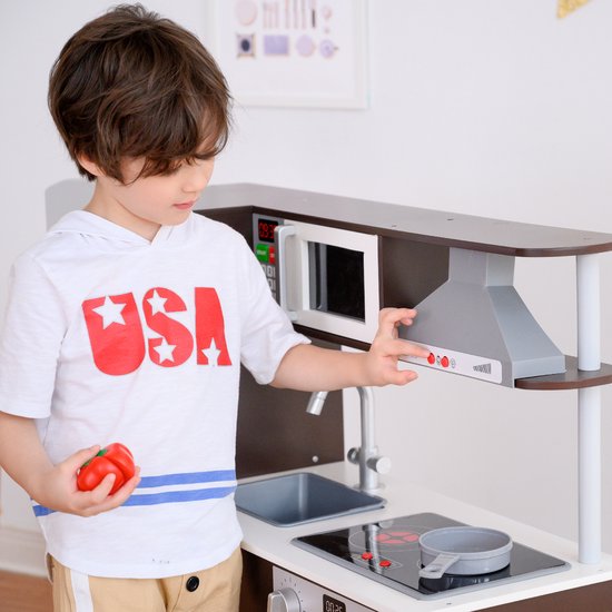 Teamson Kids Houten Speelkeuken Met Schrijfbord Op Batterijen - Kinderspeelgoed - Rollenspel Speelgoed - Grijs/Bruin van Teamson Kids — afbeelding 4