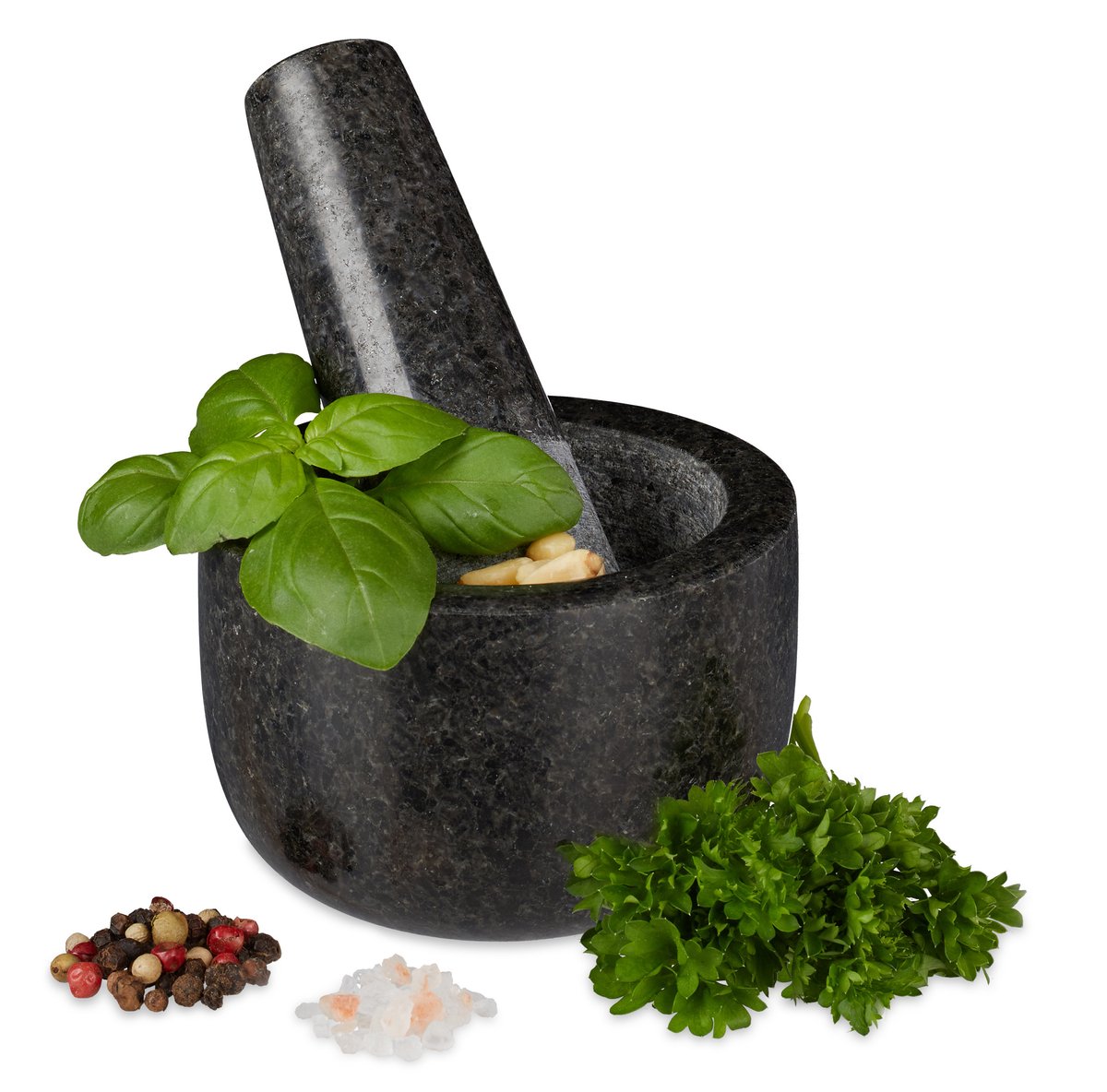 Vijzel en stamper - graniet - gepolijst - Ø 8,5 cm - 100 ml