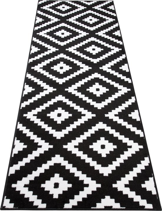 Tapiso Luxury Carpet Runner Zwart Wit Moderne Couloir Salon Tapis Taille - 100x400